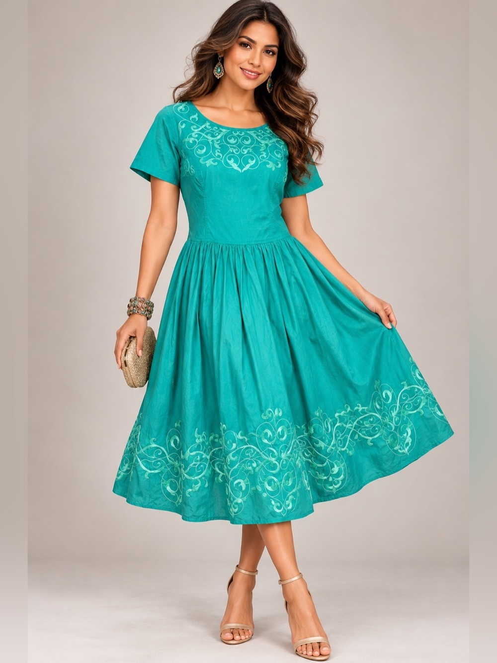 eshankti Custom Graphic Embellished Cotton Poplin Dress size L/XL